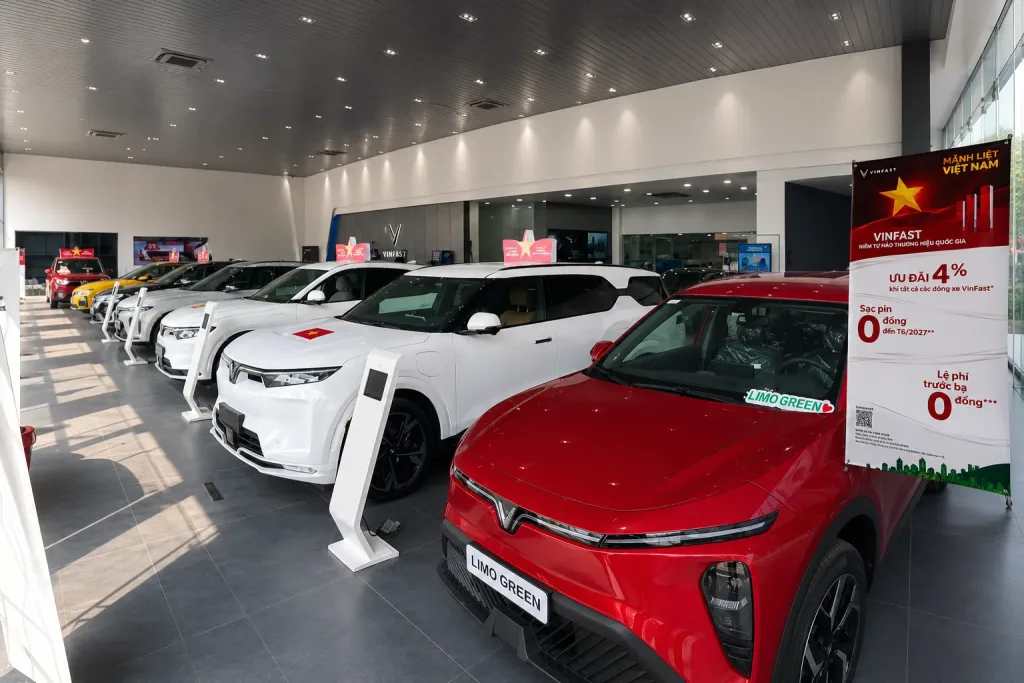 Khu trưng b&agrave;y xe điện VinFast trong showroom